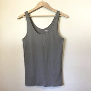 Grey Cotton Stretchy Vertical Ribbed Fitted Tank Top